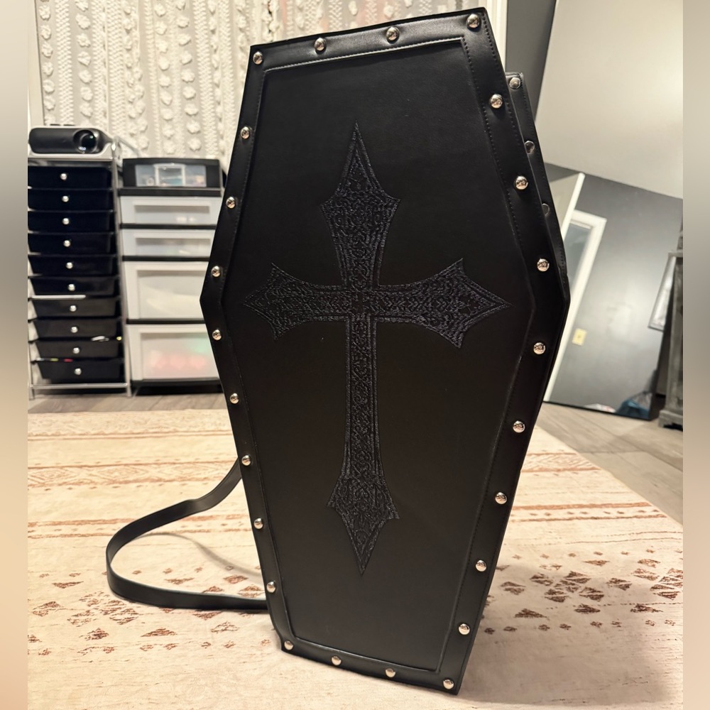 Dolls Kill Black Coffin Cross Crossbody Bag